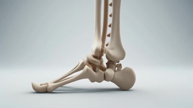 Detailed 3D Animation of the Human Foot and Ankle Skeleton with Tarsals Metatarsals Phalanges and Tibia Fibula Bones Rotating for Medical Education and Anatomy Study