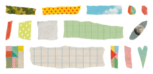 Naklejka premium PNG Colorful torn paper collage elements, element set on transparent background