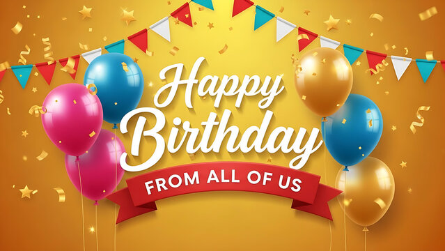 Joyful birthday celebration with colorful balloons, sparkling confetti, and festive banner decorations creating a fun, cheerful atmosphere for special greetings
