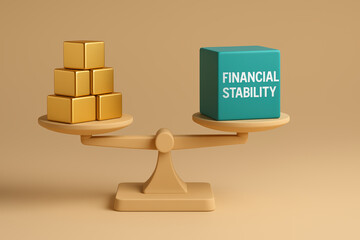 Financial stability and security concept with balanced scale. Comparing value of gold asset to secure future