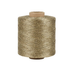Gold sewing thread on spool isolated on white background  