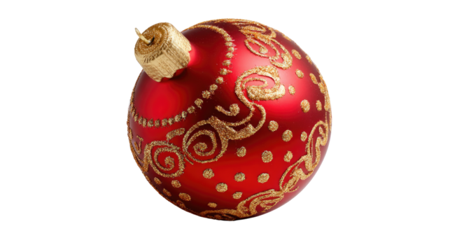 Festive Ornament: A close-up view of a vibrant, intricately designed Christmas ornament, adorned with gold patterns and exuding holiday cheer.