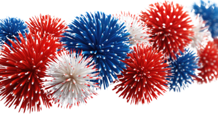 Festive Fireworks in Color: A vibrant explosion of red, white, and blue, capturing the essence of a celebratory spectacle. The image is visually dynamic and full of patriotic spirit.