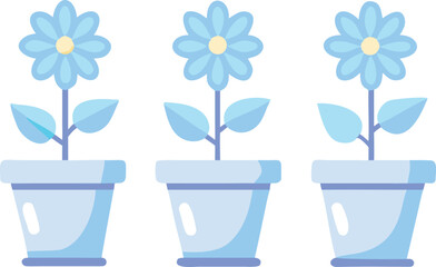 Colorful flowers and green leaf plants in decorative flowerpots create a bright spring gardening set for nature illustration