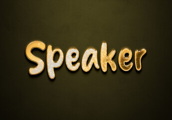 Old gold text effect of word Speaker with 3D glossy style Mockup.