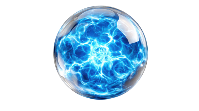 Energy Sphere: A luminous, transparent sphere pulsating with electric blue energy, an image showcasing the power and mystery of energy