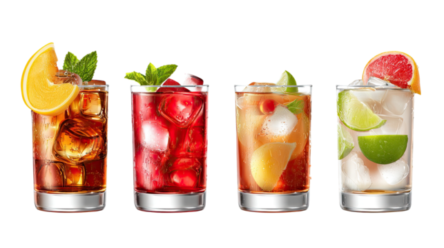 Colorful Cocktail Assortment: A visually stunning array of refreshing cocktails with vibrant garnishes, showcasing a spectrum of flavors and styles.