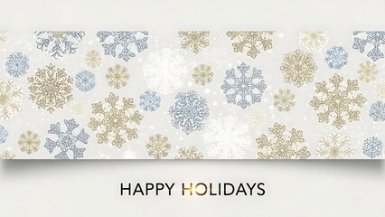 Happy holidays floral pattern with blue and gold flowers on a light background