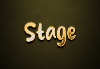 Old gold text effect of word Stage with 3D glossy style Mockup.