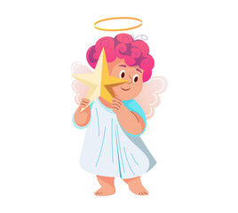 Cute angel holding a star, perfect for Christmas or holiday designs