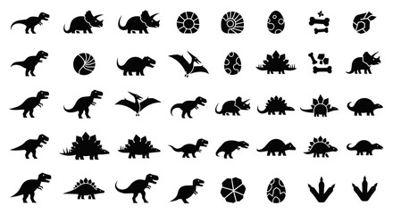 Collection of various dinosaur silhouettes and fossils for scientific education © Muhammadagil