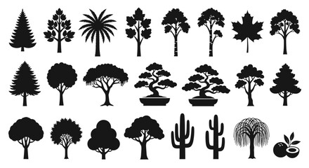 Variety of tree silhouettes representing different species and shapes
