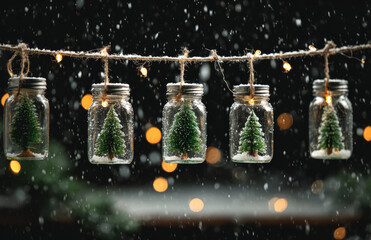 Rustic garland lights mason jar snow jar tree cozy holiday magic night