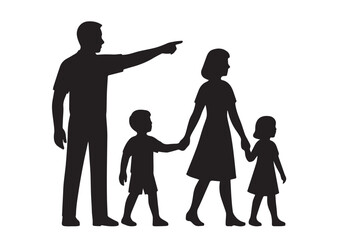 Family pointing horizon silhouette is perfect for hopeful, inspirational vector art.
