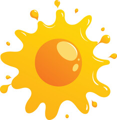 Yellow sun vector illustration with an ink splash and autumn leaf design element for a vibrant nature icon