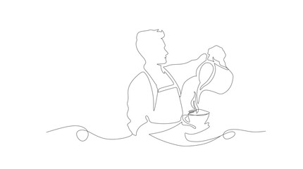 POURING COFFEE IN A LINE ART CUP