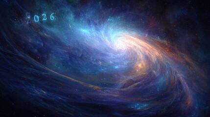 A blue and orange swirl in the center of a nebula