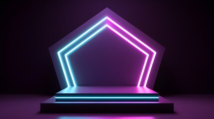 3d abstract neon glowing podium background