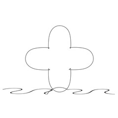 Plus, sign continuous line drawing. Medicine symbol. Vector illustration isolated on white.