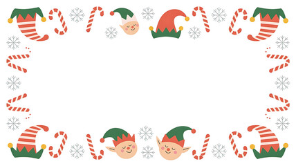 Christmas frame with elf, candy cane isolated on transparent background for holiday