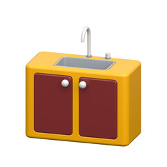 Modern 3D kitchen sink with cabinet for home and cooking area designs