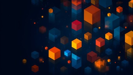 Abstract glowing geometric crystalline cubes in a dark ethereal nebula with shimmering particles and vibrant color gradients creating a futuristic digital art