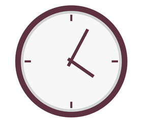 A simple clock face with a maroon border and hands showing the time is four o'clock. PNG