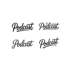 Stylish Bold Stroke Podcast Lettering in Joining Script Style for Modern Vector Backgrounds, Perfect for Audio Branding, Digital Media Themes, Broadcasting Designs, and Creative Typography Artwork