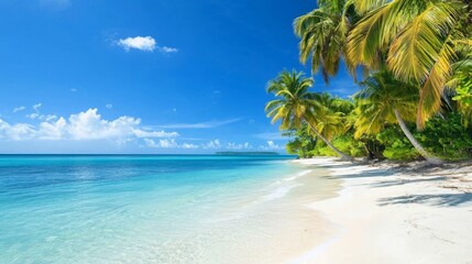 Clear blue water gently lapping at the shore.