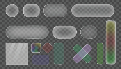 Set of transparent vector glass plates in different shapes and forms