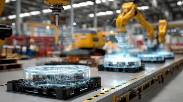 Precision in Motion: Robotic arms orchestrate an intricate dance of automation on the factory floor, with advanced technology, embodying the cutting edge of industrial progress.