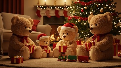 Plush Bear Family Opening Gifts