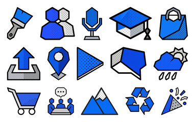 PNG Blue themed digital icons collection, element set on transparent background