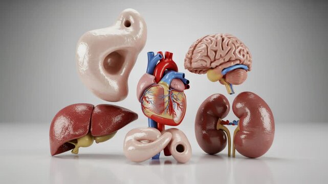 Human internal organs including brain, heart, liver, kidneys, and pancreas for medical education and biology studies 4k hd video download