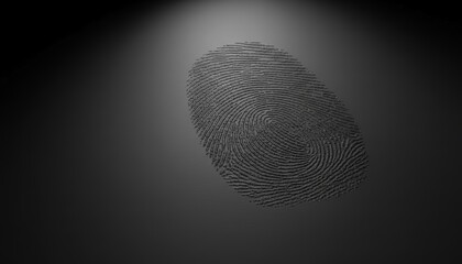 Biometric fingerprint appearing on a dark background, representing digital identity, forensic evidence, personal security, and criminal investigation concepts