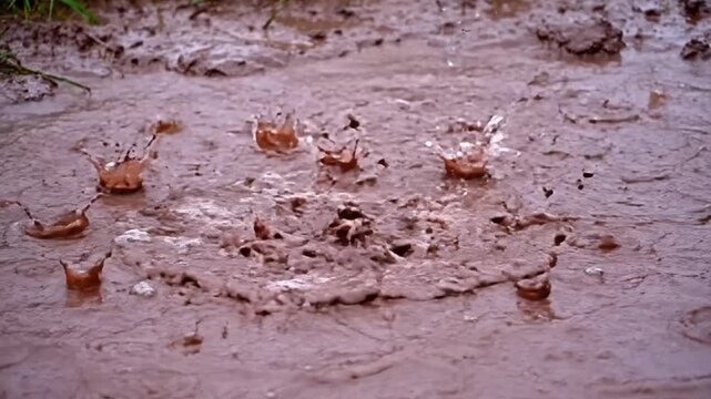Textured Mud Puddle with Dynamic Splashes and Crown Formations