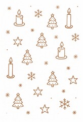 Lightly Scattered Christmas Doodle Background with Candles, Trees, Stars, and Snowflakes for a Festive Atmosphere