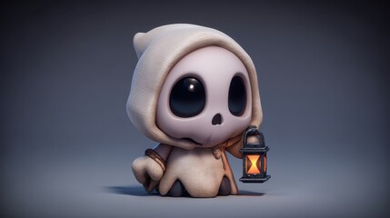 Fototapeta premium Cute Ghost Character with Lantern in Cozy Design Style