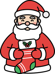 Santa claus holding christmas stocking in festive scene, spreading holiday cheer and joy with a warm, cheerful expression.