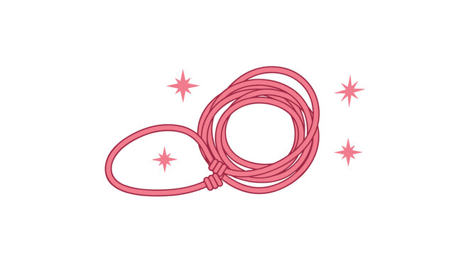 Cute pink lasso rope coiled up and sparkling, illustrated in a simple cartoon style associated with cowboys and the west.
