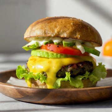 egetarian Burger with Avocado and Vegan Cheese &ndash; Gourmet Food Photography