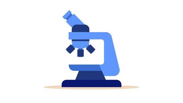 Scientific research microscope animation with books and flasks