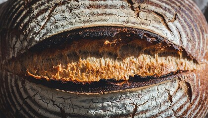Close Up of Cracked Rustic Bread with Toasted Crust and Soft Interior