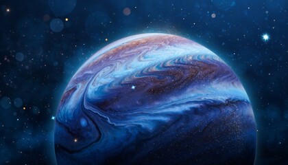 Colorful Swirling Planet in Deep Space with Bright Stars and Cosmic Dust