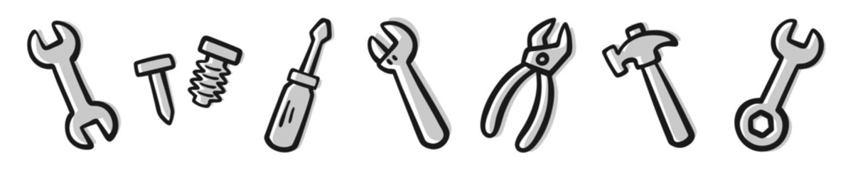 Hand Drawn Work Tools Icons Set