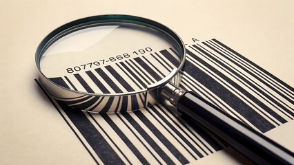 Barcode magnifying glass scanning identification retail code data analysis business commerce verification concept