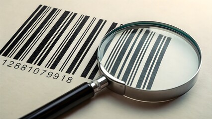 Barcode magnifying glass scanning identification retail code data analysis business commerce verification concept