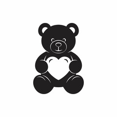 Cute Teddy Bear Holding a Heart Silhouette Icon