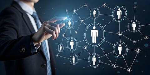 Business network connection human resources management digital teamwork diagram corporate communication technology interface concept