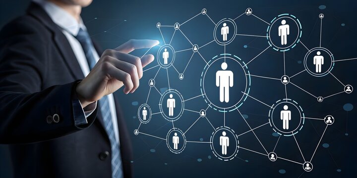 Business network connection human resources management digital teamwork diagram corporate communication technology interface concept